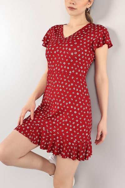 Bordo V Yaka Elbise 102722