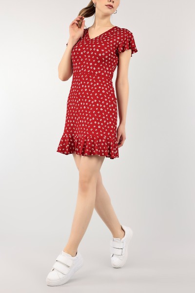 Bordo V Yaka Elbise 102722