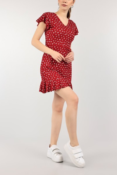 Bordo V Yaka Elbise 102722