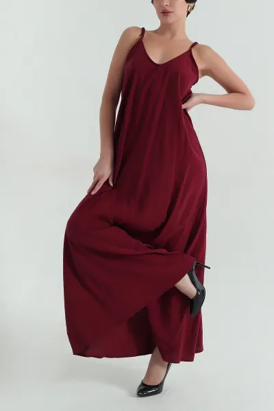 Bordo V Yaka Modal Kadın Elbise 362079