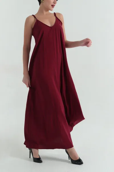 Bordo V Yaka Modal Kadın Elbise 362079