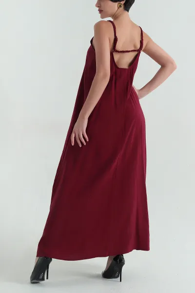 Bordo V Yaka Modal Kadın Elbise 362079