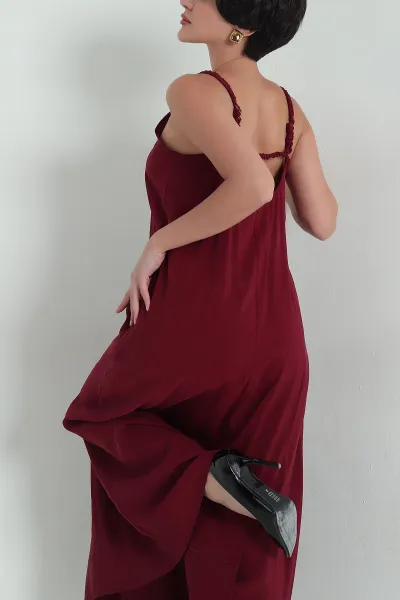 Bordo V Yaka Modal Kadın Elbise 362079