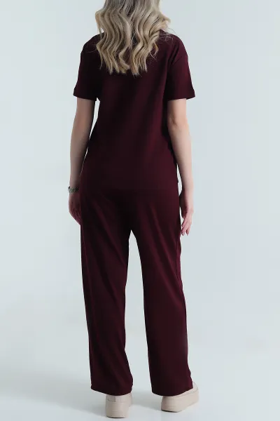Bordo V Yaka Modal Kadın İkili Takım 478388