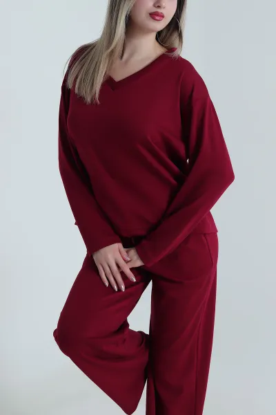 Bordo V Yaka Modal Kadın İkili Takım 488395