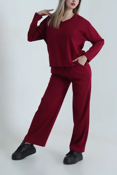 Bordo V Yaka Modal Kadın İkili Takım 488395