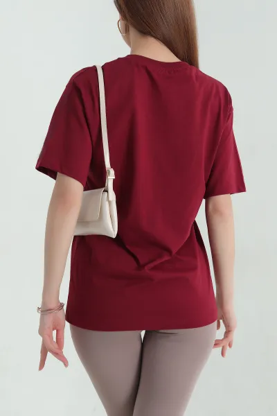 Bordo V Yaka Süprem Kadın Tişört 360789