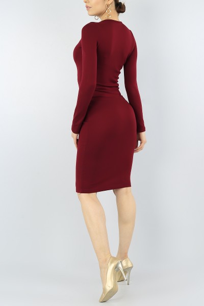 Bordo V Yaka Triko Elbise 54205