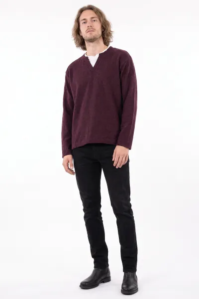 Bordo V Yaka Triko Erkek Sweatshirt 492020