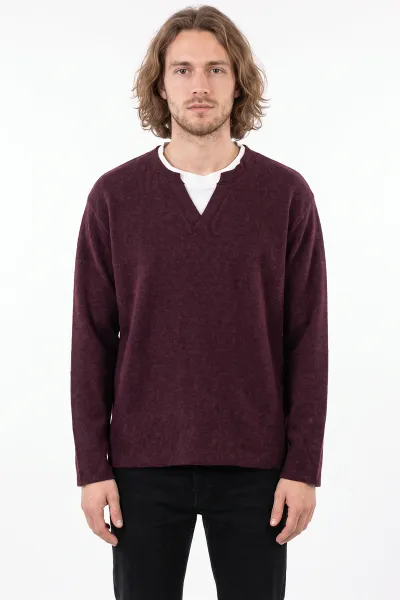 Bordo V Yaka Triko Erkek Sweatshirt 492020