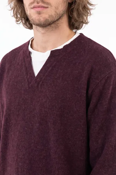 Bordo V Yaka Triko Erkek Sweatshirt 492020