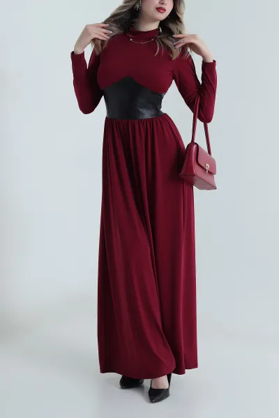 Bordo Vatkalı Beli Deri Garnili Sandy Kadın Tulum 495026