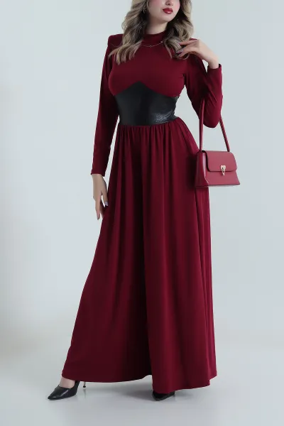 Bordo Vatkalı Beli Deri Garnili Sandy Kadın Tulum 495026