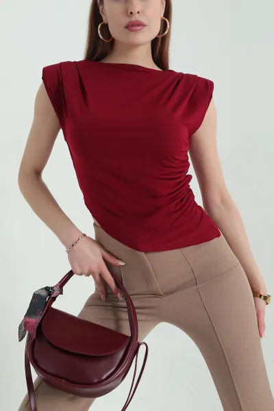 Bordo Vatkalı Büzgülü Sandy Kadın Bluz 357253