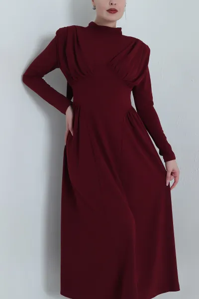 Bordo Vatkalı Scuba Crep Kadın Elbise 491864