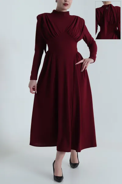 Bordo Vatkalı Scuba Crep Kadın Elbise 491864