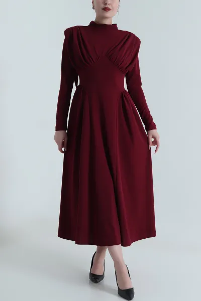 Bordo Vatkalı Scuba Crep Kadın Elbise 491864