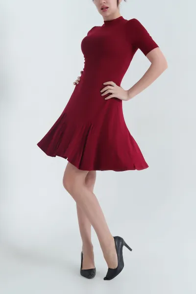 Bordo Viskon Çilek Kumaş Likralı Kadın Elbise 342784