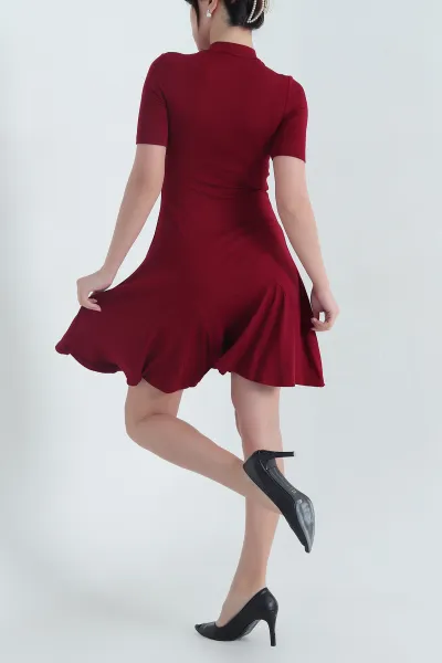Bordo Viskon Çilek Kumaş Likralı Kadın Elbise 342784