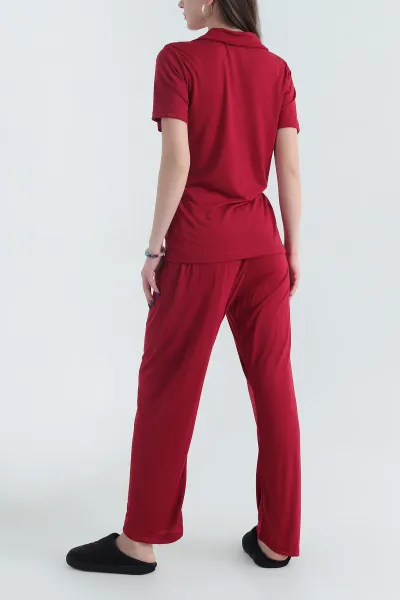 Bordo Viskon Düğmeli Kadın Pijama Takımı 341724