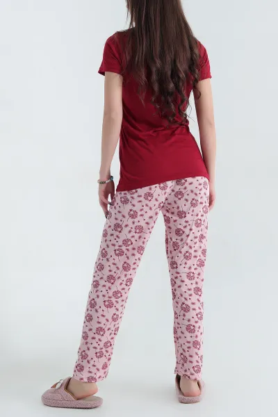 Bordo Viskon Kısa Kol Bayan Pijama Takımı 338230