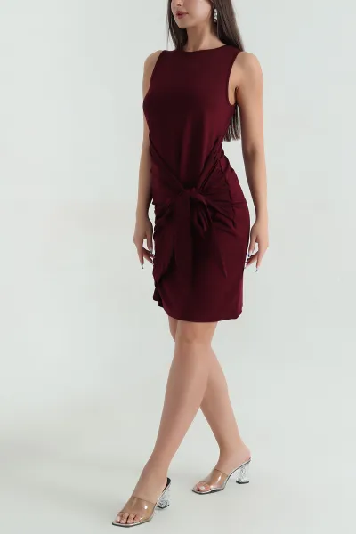 Bordo Viskon Likralı Kolsuz Kadın Elbise 372777
