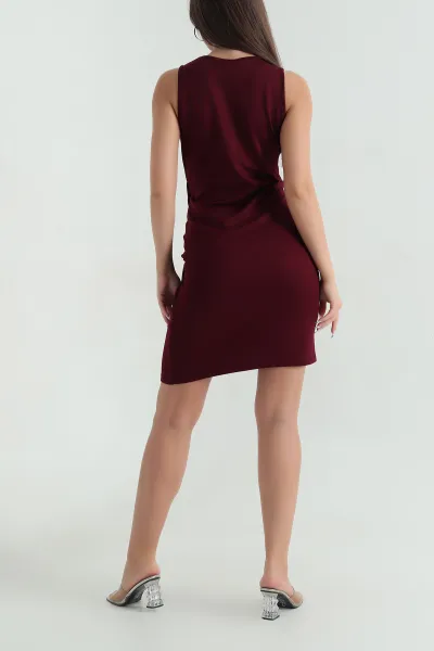 Bordo Viskon Likralı Kolsuz Kadın Elbise 372777