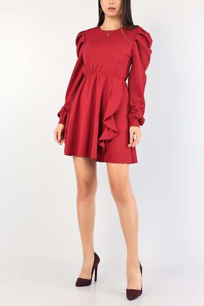 Bordo Volanlı Beli Lastikli Abiye 85815