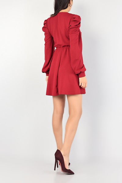 Bordo Volanlı Beli Lastikli Abiye 85815