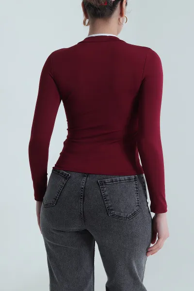 Bordo Yaka Detay Dalgıç Kadın Bluz 493711