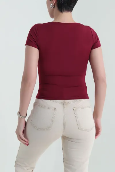 Bordo Yaka Detay Scuba Kadın Bluz 432223