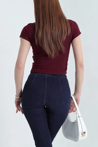 Bordo Yaka Güpürlü Ottoman Bluz 341342