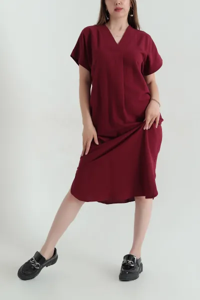 Bordo Yaka Katlama Detay Terni Kadın Elbise 364462