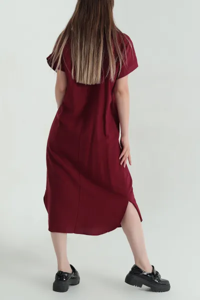 Bordo Yaka Katlama Detay Terni Kadın Elbise 364462