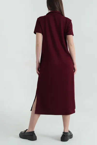 Bordo Yakalı Cepli Oysho Kumaş Elbise 358932