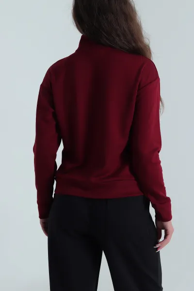 Bordo Yakası Fermuarlı Modal Kadın Sweat 488254