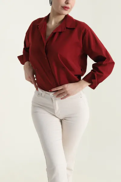 bordo-yan-dugmeli-poplin-kadin-gomlek-428459