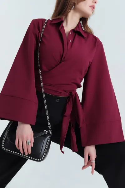 bordo-yandan-baglamali-bayan-poplin-gomlek-337792