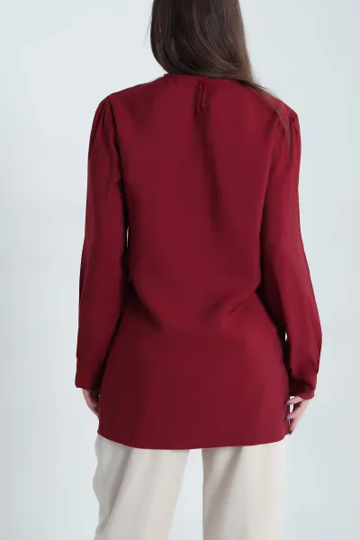 Bordo Yandan Bağlamlı Gömlek Bluz 338760