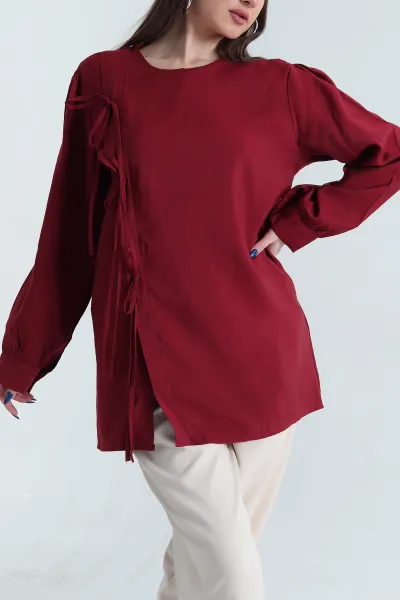 Bordo Yandan Bağlamlı Gömlek Bluz 338760