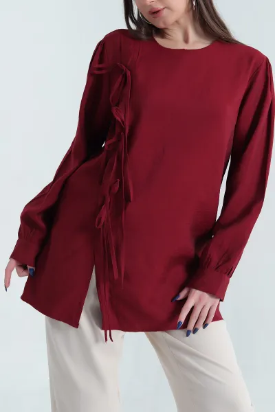 Bordo Yandan Bağlamlı Gömlek Bluz 338760