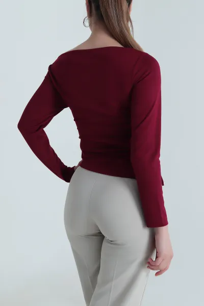 Bordo Yanı Büzgülü Modal Likralı Kadın Bluz 484450