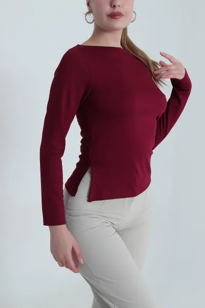 Bordo Yanı Büzgülü Modal Likralı Kadın Bluz 484450