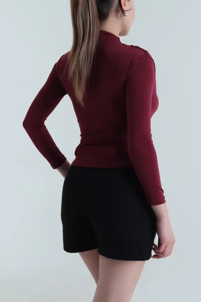 Bordo Yanı Büzgülü Sandy Kadın Bluz 491339