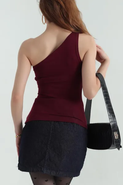 Bordo Yanı Büzgülü Viskon Bluz 355643