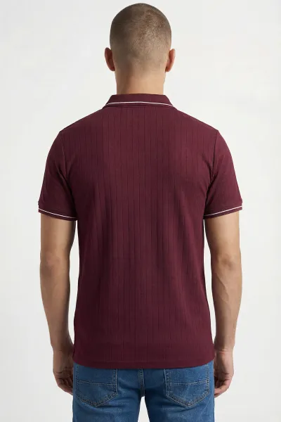Bordo Yarım Fermuarlı Polo Yaka Erkek Tişört 438836