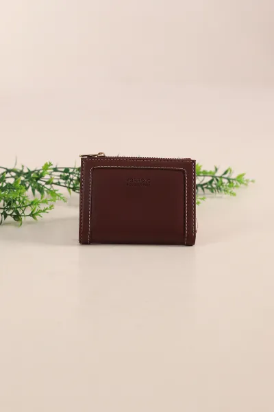 Bordo Yazı Detaylı Fermuarlı Kadın Cüzdan 428301