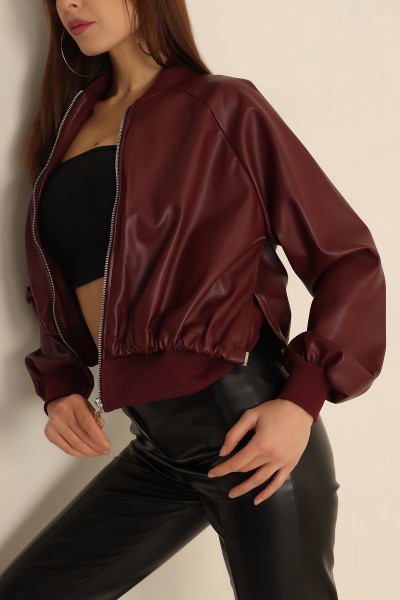 Bordo Yeni Sezon Bayan Deri Mont 223872