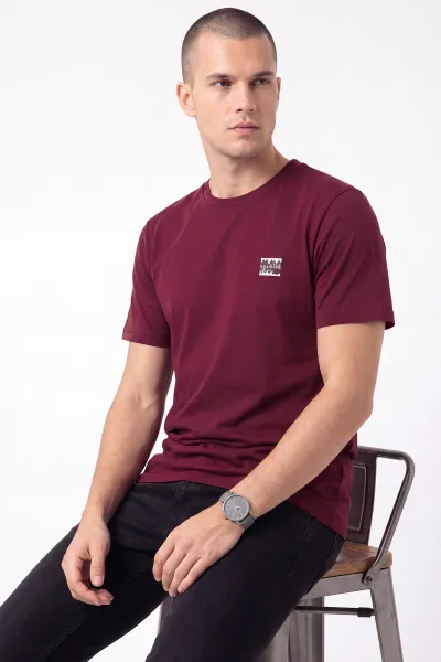 Bordo Yeni Sezon  Bisiklet Yaka  Erkek Tişört 471743