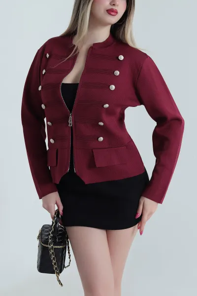 Bordo Yeni Sezon Fermuarlı Triko Kadın Hırka 493492